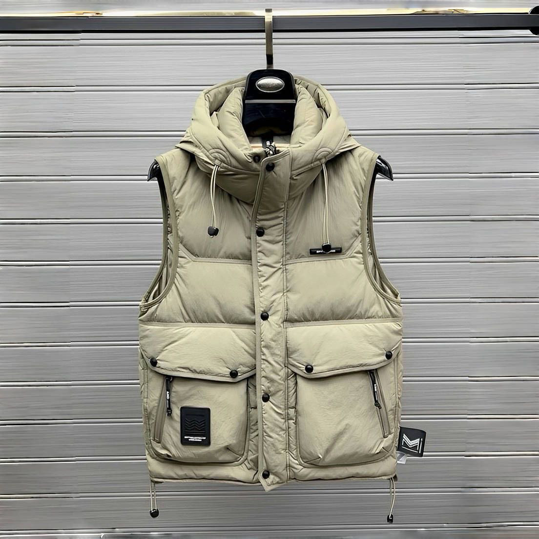 羽绒马甲男2024年秋冬季新款时尚休闲连帽百搭保暖舒适个性字母潮,淘宝优惠券,粉丝福利购,淘宝优惠卷