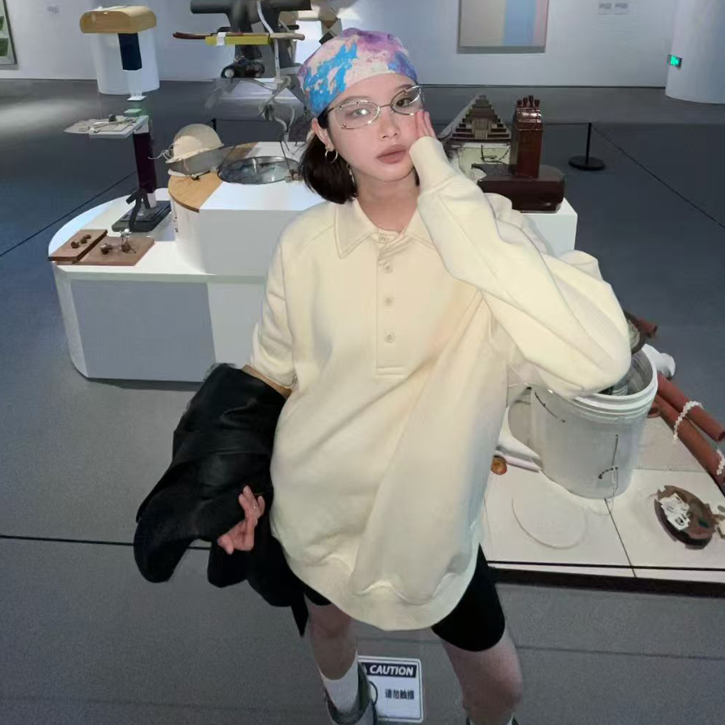 文玲os加绒polo领卫衣宽松休闲百搭 - 图1