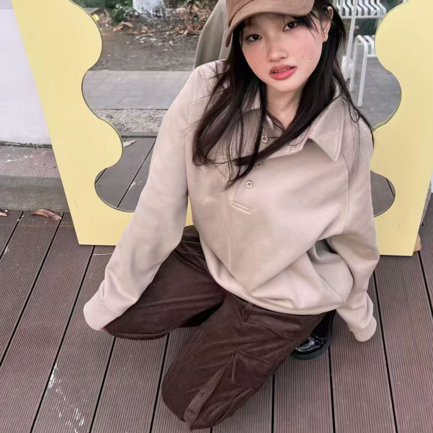 文玲os加绒polo领卫衣宽松休闲百搭 - 图2