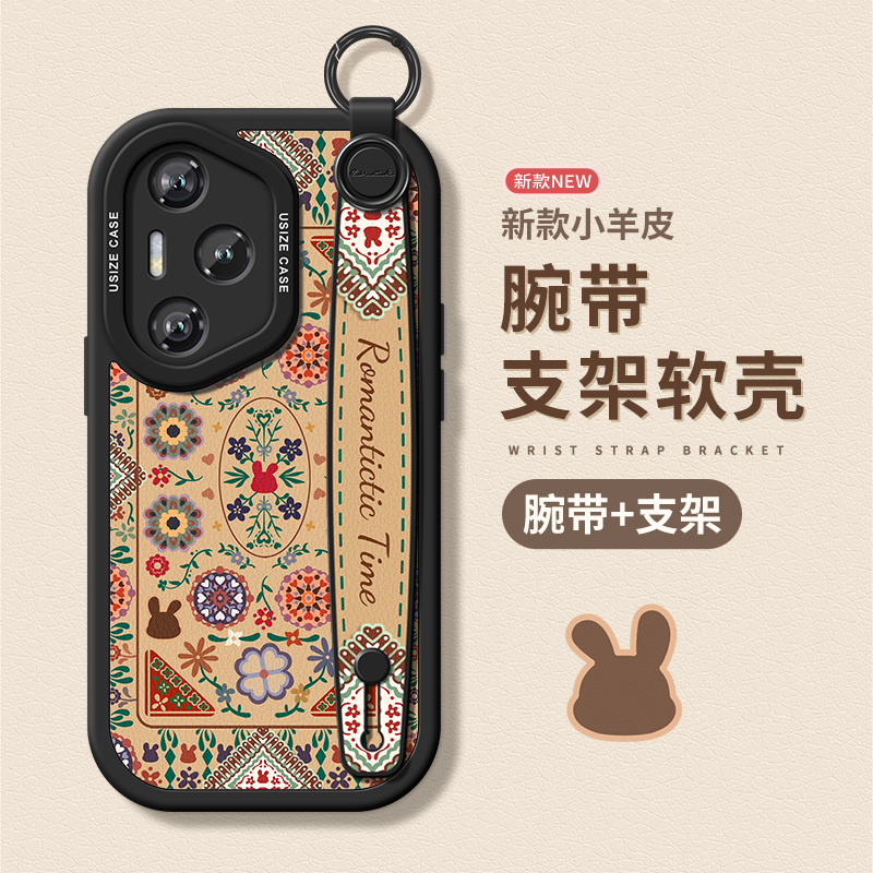 民族风花适用华为荣耀300Pro手机壳新款200Pro斜挎honor100挂绳腕带荣耀300女款荣耀80gt硅胶小众90高级软壳