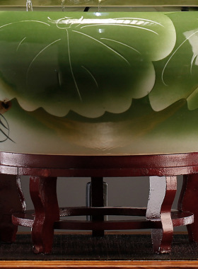 大师艺术高端新中式创意青瓷荷花鱼缸流水招财开业送礼乔迁摆件