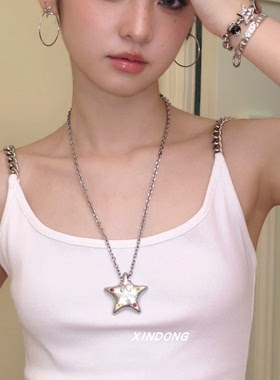 银色星星吊坠项链女长款精致高级感锁骨链小众独特个性百搭毛衣链