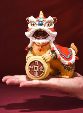 黄铜国潮酒柜铜狮子摆件乔迁送礼