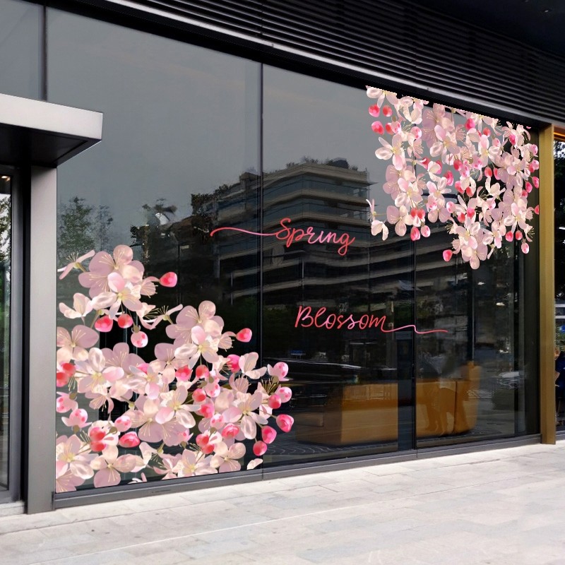 中国风海棠花樱花桃花玻璃门静电贴纸套装橱窗门窗花橱窗玻璃贴纸,淘宝优惠券,粉丝福利购,淘宝优惠卷
