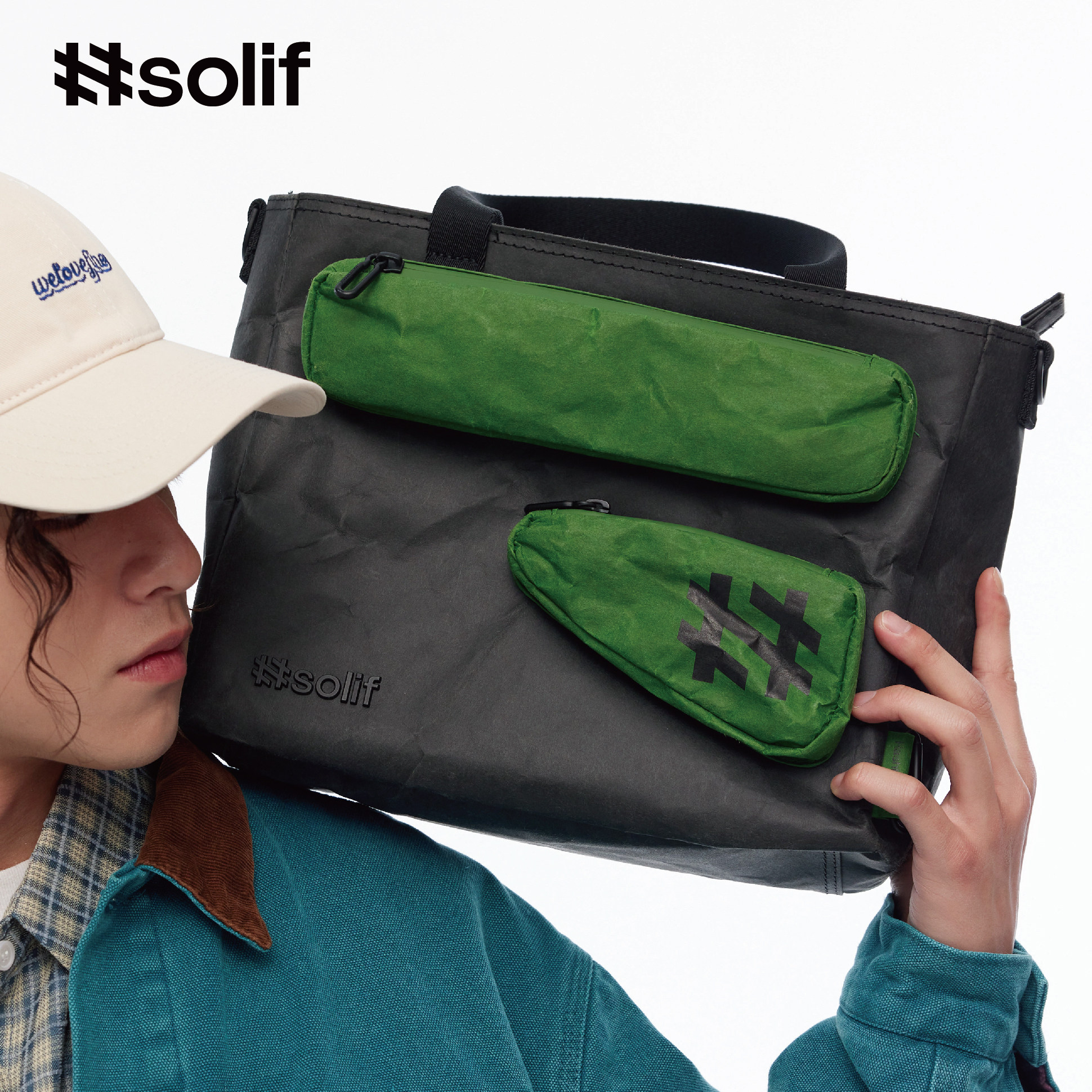 solif时尚做旧风积木斜跨手提包男女托特包2024新款流行休闲挎包