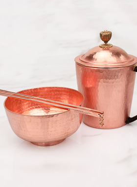 铜水杯铜碗铜餐具补铜家用四件套紫铜G勺筷子纯铜纯手工带盖铜茶