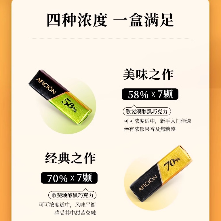 【28颗/266g】Aficion歌斐颂 醇黑巧克力礼盒 纯可可脂送人佳品 - 图3