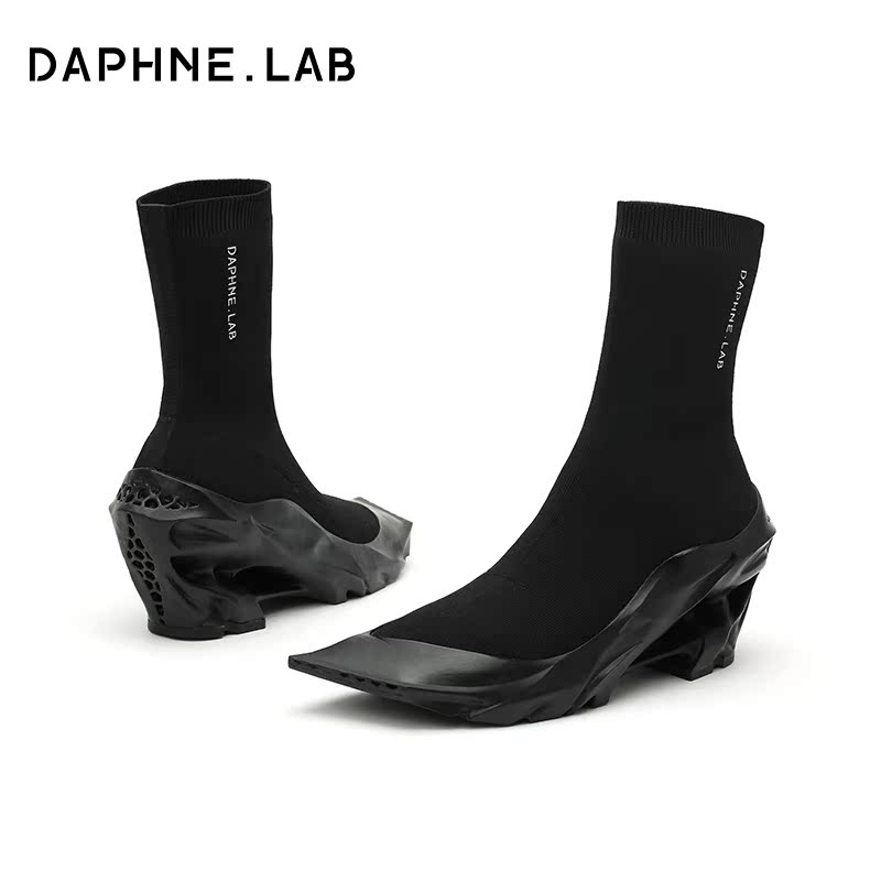 DAPHNELAB达芙妮无糖3D打印飞织袜靴女高帮袜靴弹力袜靴