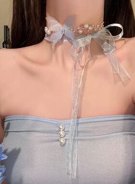 韩版气质镶钻蝴蝶choker锁骨链女小众设计感项链透明鱼线颈链项圈