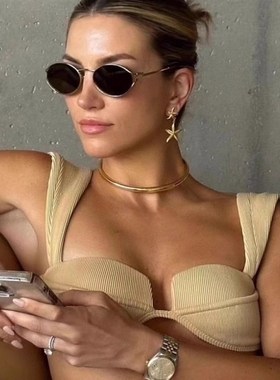 谬家复古老钱风金l属墨镜女款防晒级感小框港风凹造型太阳眼镜潮