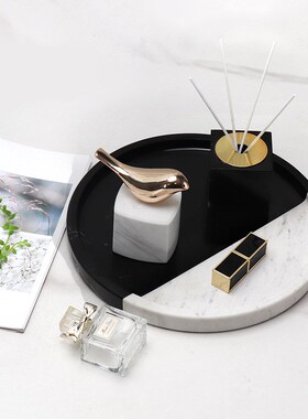 北欧大理石托盘圆形首饰浴室收纳展示盘酒店样板间软装家居摆件