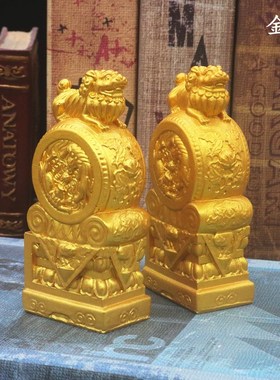 中国风仿古门立狮招财貔貅抱x鼓石书档桌面摆设鱼缸造景观车载摆