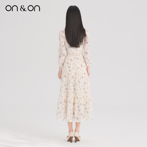 ON＆ON/安乃安2026春季新款韩系V领碎花优雅繁花意趣风连衣裙女 - 图3