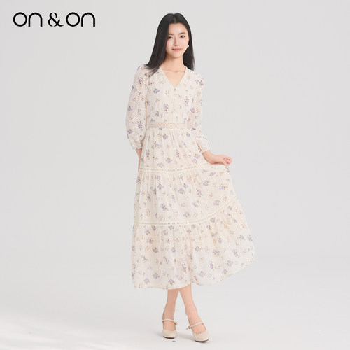 ON＆ON/安乃安2026春季新款韩系V领碎花优雅繁花意趣风连衣裙女 - 图1