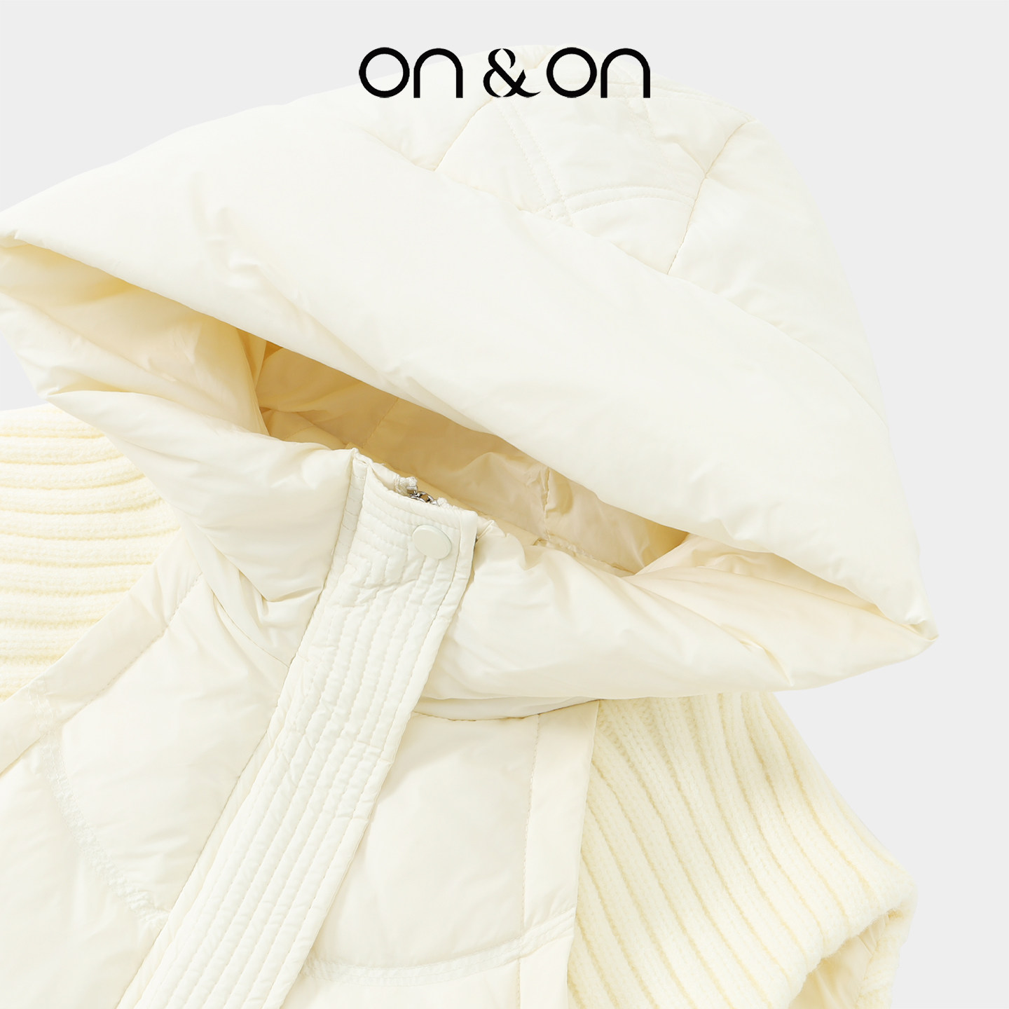 ON＆ON/安乃安2025冬季新款韩系毛织拼接时尚休闲连帽羽绒马甲,淘宝优惠券,粉丝福利购,淘宝优惠卷