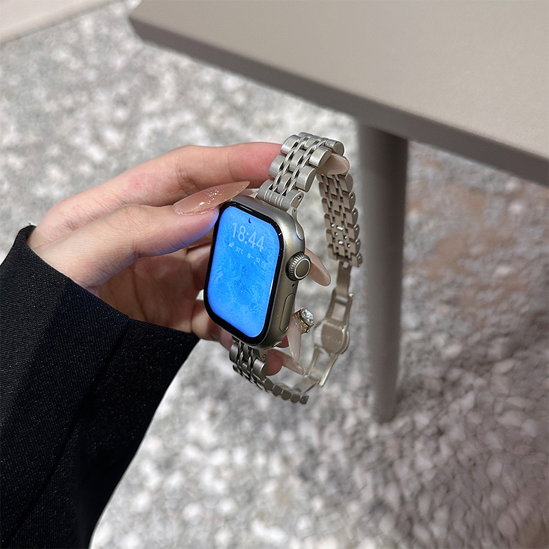 适用iWatch10表带S9苹果S8手表S10七株不锈钢表带Applewatch9金属SE智能8男S7腕带7高级ultra2女运动S6夏季 - 图1