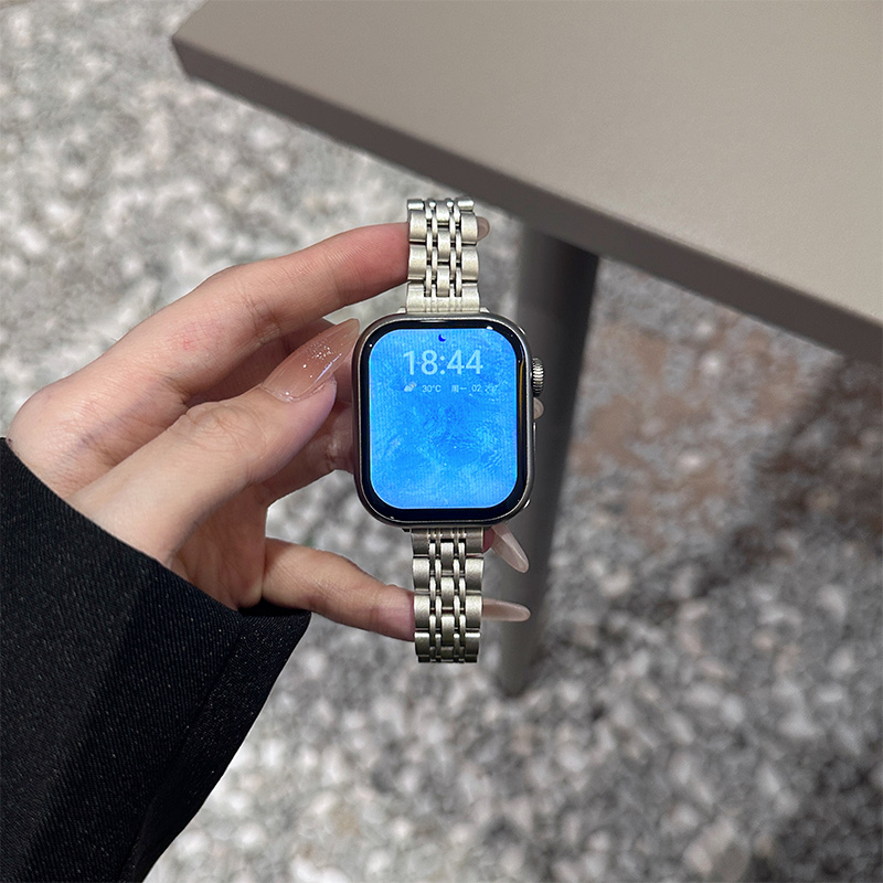 适用iWatch10表带S9苹果S8手表S10七株不锈钢表带Applewatch9金属SE智能8男S7腕带7高级ultra2女运动S6夏季 - 图2