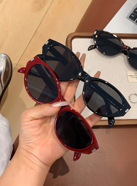 复古红色高级感猫眼墨镜女款夏季2025新款方圆脸显瘦防晒太阳眼镜