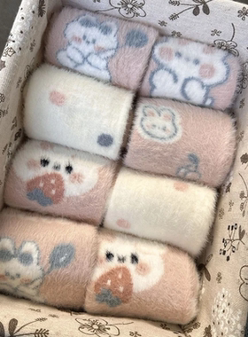 秋冬季可爱水毛绒袜子卡通小兔子厚实睡眠袜毛绒保暖居家地板袜Q