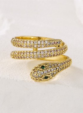 极速澳古 欧美时尚铜镀真金动物戒指女小众个性蛇形U锆石戒指 跨