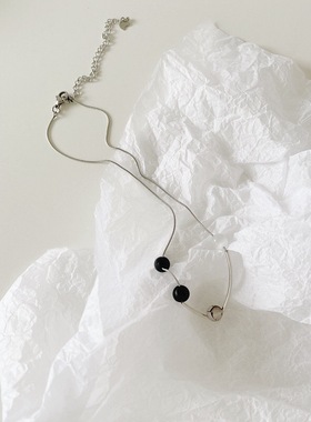 极速Vintage Opal Round Beadsx Titanium Steel Chain Necklace