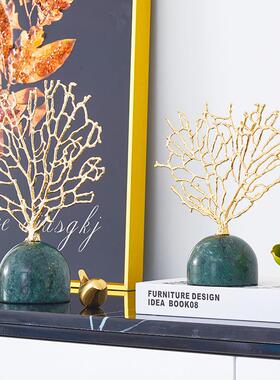 极速现代轻奢风大理石摆件北欧z抽象珊瑚树酒柜玄关电视柜桌面摆