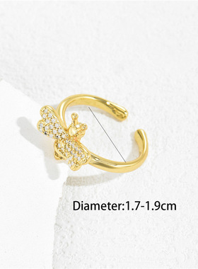 极速澳古 跨境 铜镀真金微镶y锆石可爱小蜜蜂戒指女 欧美潮流新品