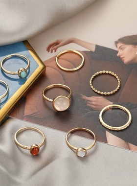 极速8pcs set rings women 关节戒指女彩色食指U指环组合八件套装