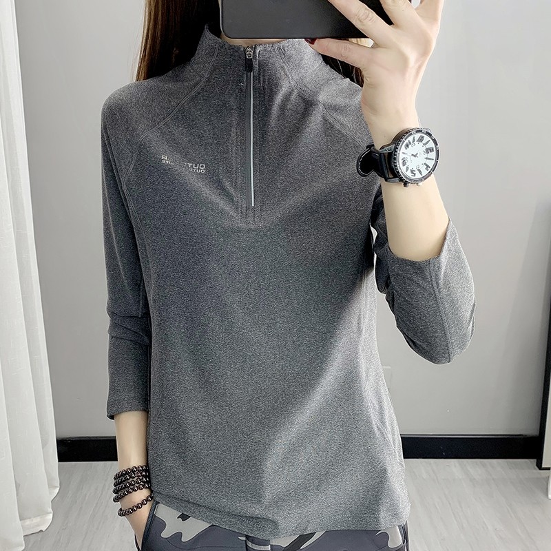 极速立领速干衣女长袖T恤春夏户外运动健身跑步S瑜伽服弹力透气吸 - 图1