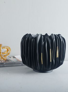 极速北欧轻奢风黑色金边树v脂干花瓶器居家样板房酒店台面软装饰