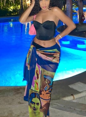 极速Kliou Mesh Aesthetic Print SkiErts Women Stunning Sexy I