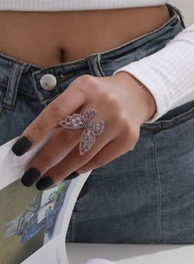 极速Fashion diamond butterfyly ring temperament jewelry镶钻