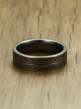极速钛钢饰品生日礼物 6MM素圈戒指D 复古灰色男士戒指 时尚个性