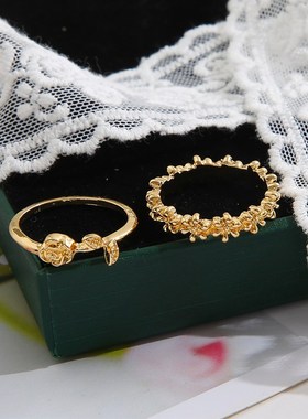 极速Ring set 2-piece set玫G瑰花情侣戒指套装2件套关节戒指食指