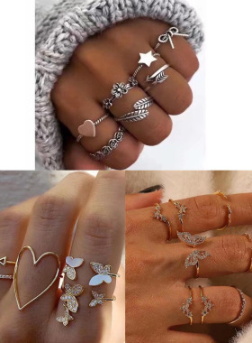 极速Euracmerican hand jewelry retro zircon joint ring set戒