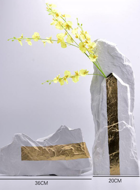 新品新中式陶瓷白色假山装饰轻奢花器样板间O客厅玄关软装饰品金