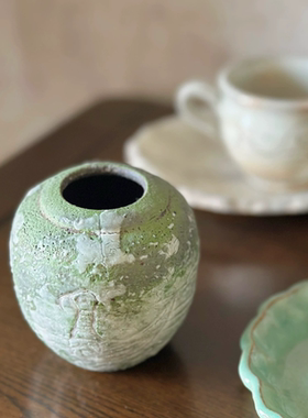 陶瓷花瓶复古侘寂风粗陶花器纯手工陶罐摆件客厅插花装饰