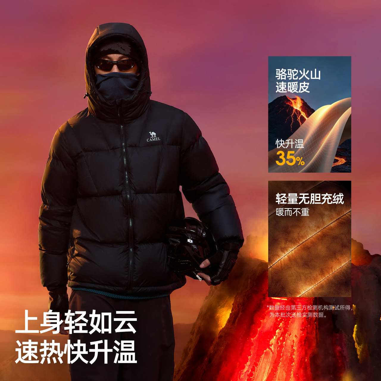 骆驼火山速暖科技羽绒服2026秋冬保暖速热版鸭绒连帽冬季户外外套 秋冬连实拍商品图