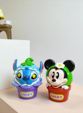 车载摆件汽车饰品摆件米奇草莓熊史迪仔创意卡通盆栽摆件潮玩手办