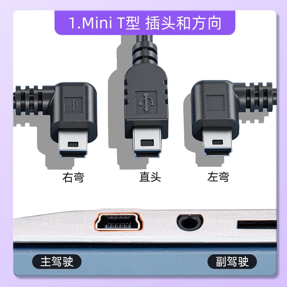 行车记录仪电源线车载专用弯头MINI安卓供电转插头通用加长充电线 - 图0