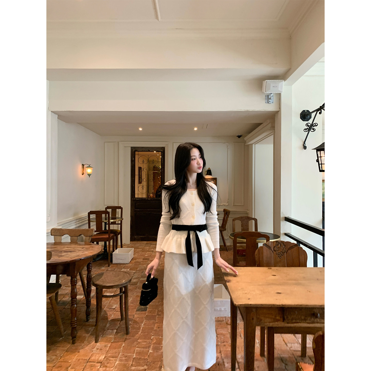 炸鸡欧尼JeJuna 轻法茉莉 可拆卸收腰丝绒蝴蝶结羊毛针织开衫套装,淘宝优惠券,粉丝福利购,淘宝优惠卷