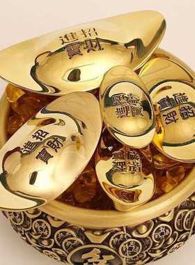 新款直销铜元宝黄铜摆件全铜实心仿古元宝大号配聚宝盆师傅工艺品