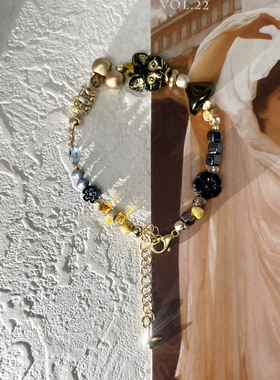 巴斯特｜原创捷克珠设计神秘小众黑金猫头米珠串珠手链