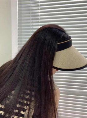 精选日系骑行发箍帽草编夏季户外大檐防晒空顶帽女百搭遮阳太阳帽
