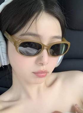 甜辣妹椭圆橘色墨镜女 复古茶色网红街拍眼镜ins高级感显瘦