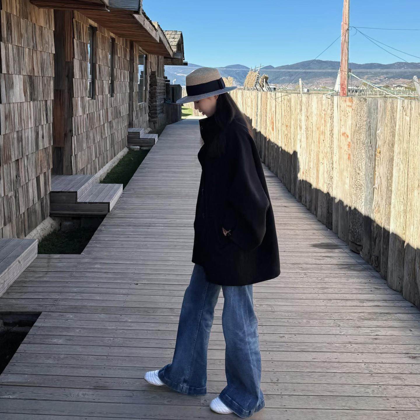 韩系赫本风黑色单排扣呢子大衣女秋冬季新款小个子中长款毛呢外套,淘宝优惠券,粉丝福利购,淘宝优惠卷