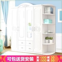 Wardrobe Real Wood Four Doors Three Doors Modern Minimalist Economy Type Bedroom Cabinet With Mirror Child White Large Closet