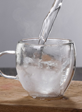 空盒子高硼硅双层玻璃水杯带把手咖啡杯双层隔热玻璃杯带碟咖啡杯