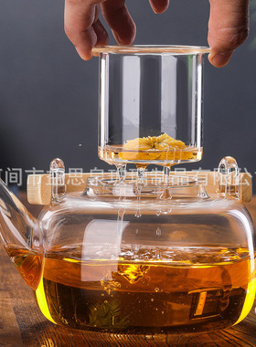 空盒子围炉煮茶玻璃茶壶竹把提梁壶高硼硅茶壶电陶炉煮泡竹木提梁