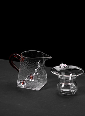 空盒子日式锤纹公道杯 玻璃分茶器 加厚大号套装耐热手工功夫公杯
